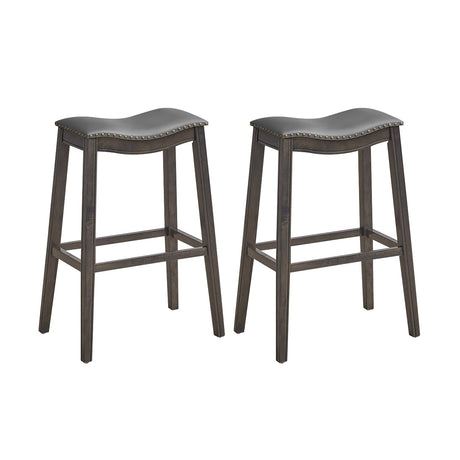 Juego de 2 taburetes de bar sin respaldo de madera de 29 pulgadas con tapizado de piel sintética y tachuelas