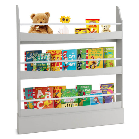 Estantería de 3 niveles con 2 kits antivuelco para libros y revistas