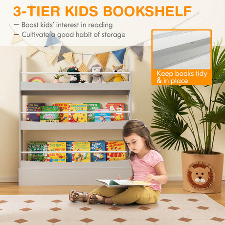 Estantería de 3 niveles con 2 kits antivuelco para libros y revistas