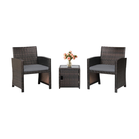 Juego de 3 Muebles de Mimbre para Patio con Mesa de Almacenamiento y Funda Protectora