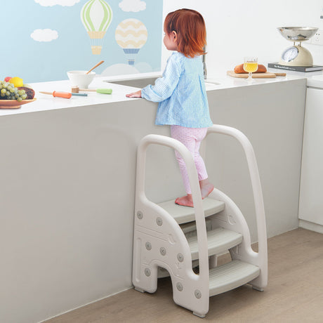 Taburete de 3 peldaños con asas de seguridad y pedales antideslizantes para niños pequeños