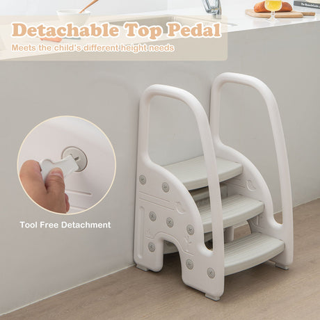Taburete de 3 peldaños con asas de seguridad y pedales antideslizantes para niños pequeños