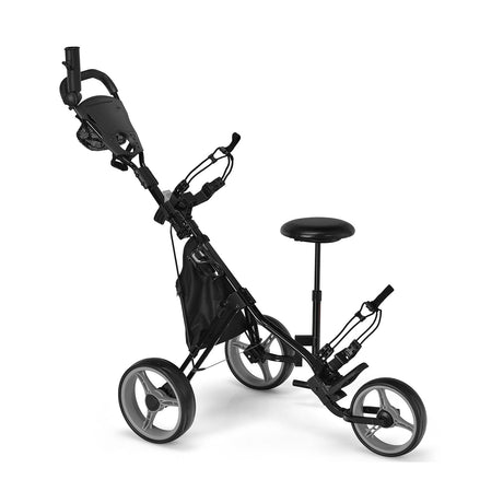 Carro de golf plegable de 3 ruedas con asiento, marcador y manija ajustable