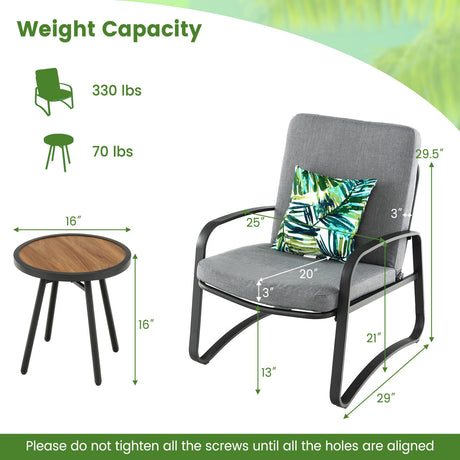 Juego de 3 piezas de bistró para patio con mesa DPC impermeable