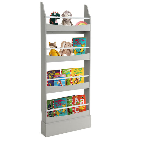 Estantería de 4 niveles con 2 kits antivuelco para libros y revistas