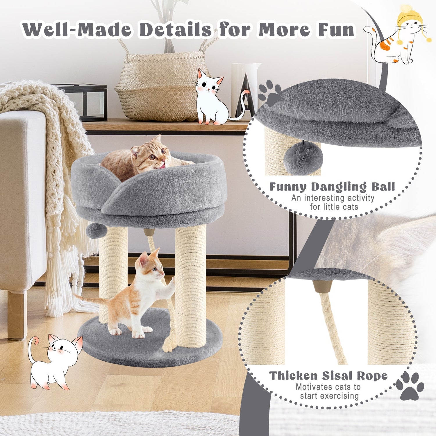 Árbol para gatos con plataformas de felpa y rascador