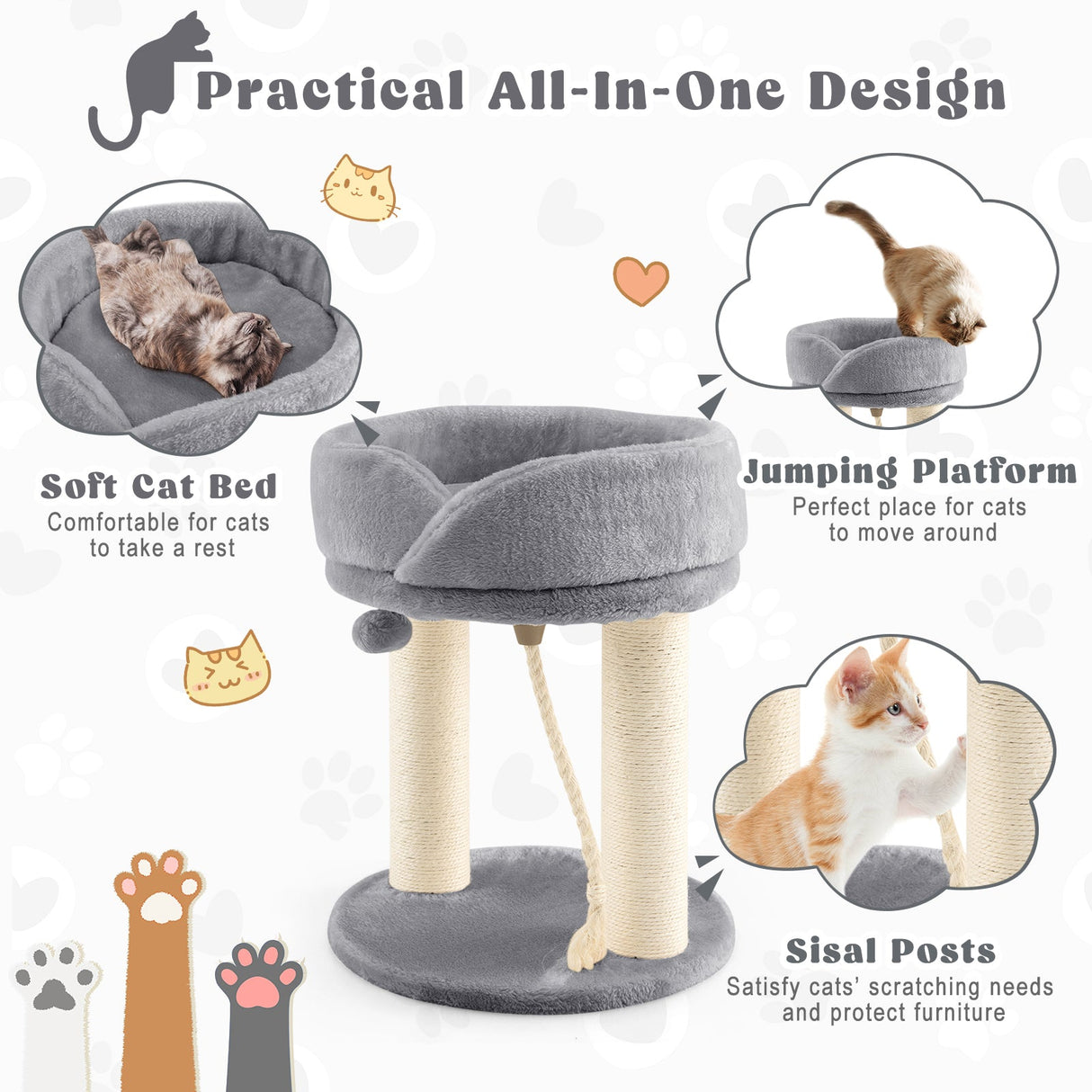 Árbol para gatos con plataformas de felpa y rascador