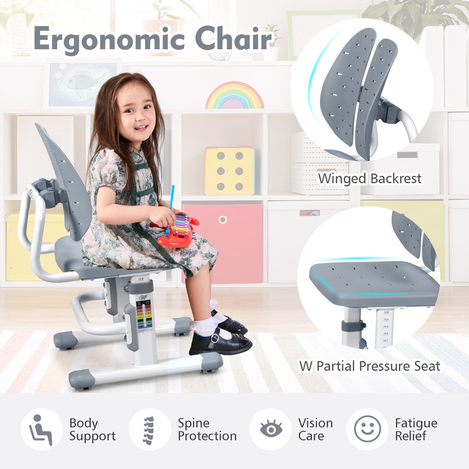 Juego de escritorio y silla de estudio para niños con altura ajustable