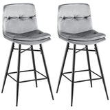 2 Pieces 29 Inch Velvet Bar Stools Set with Tufted Back and Footrests