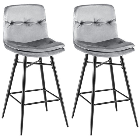Set de 2 taburetes de bar de terciopelo de 29 pulgadas con respaldo capitoné y reposapiés