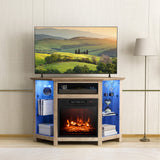 Mueble para TV de esquina con chimenea, luces LED y control por aplicación inteligente para televisores de 50 pulgadas