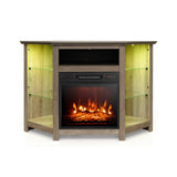 Mueble para TV de esquina con chimenea, luces LED y control por aplicación inteligente para televisores de 50 pulgadas
