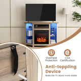 Mueble para TV de esquina con chimenea, luces LED y control por aplicación inteligente para televisores de 50 pulgadas
