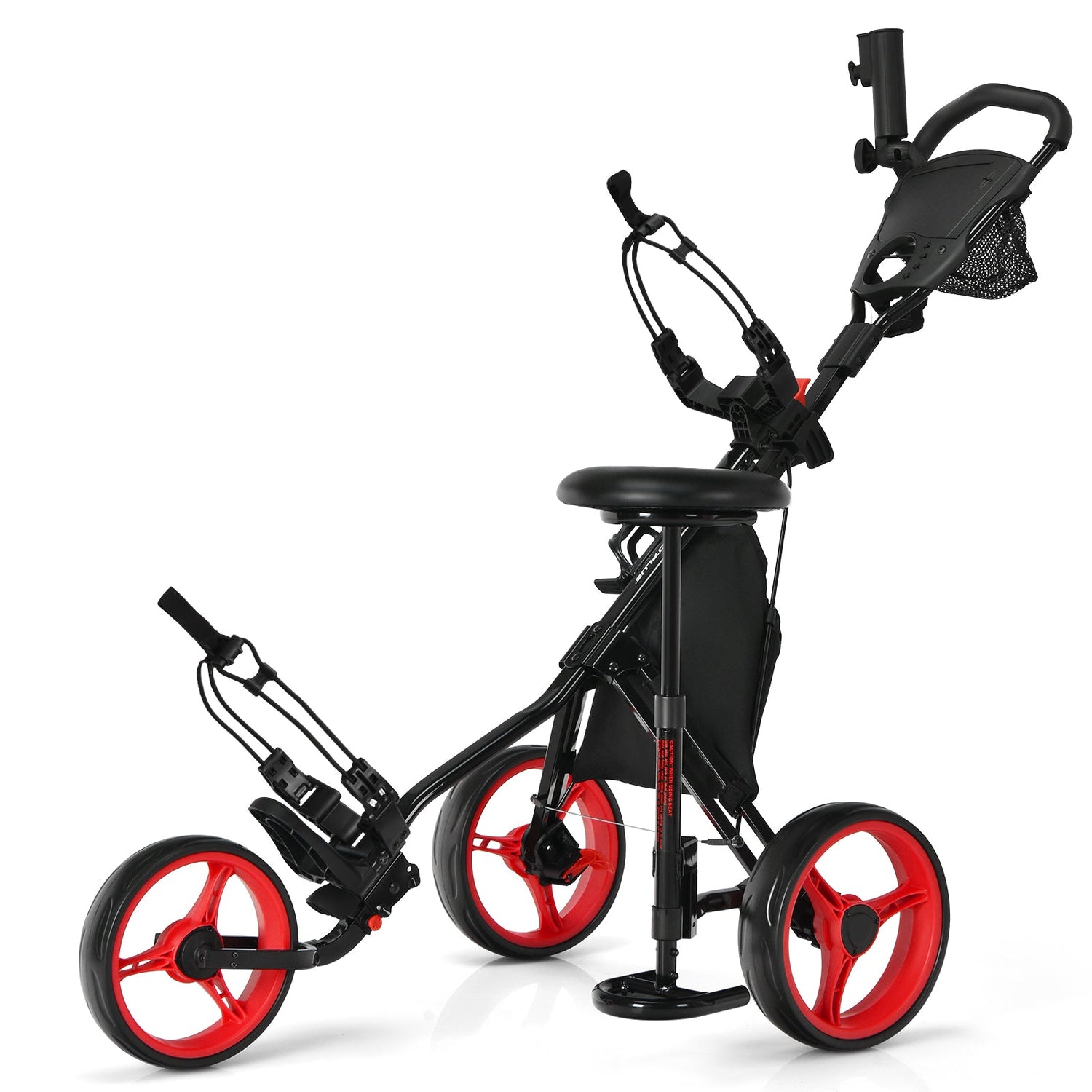 Carro de golf plegable de 3 ruedas con asiento, marcador y manija ajustable
