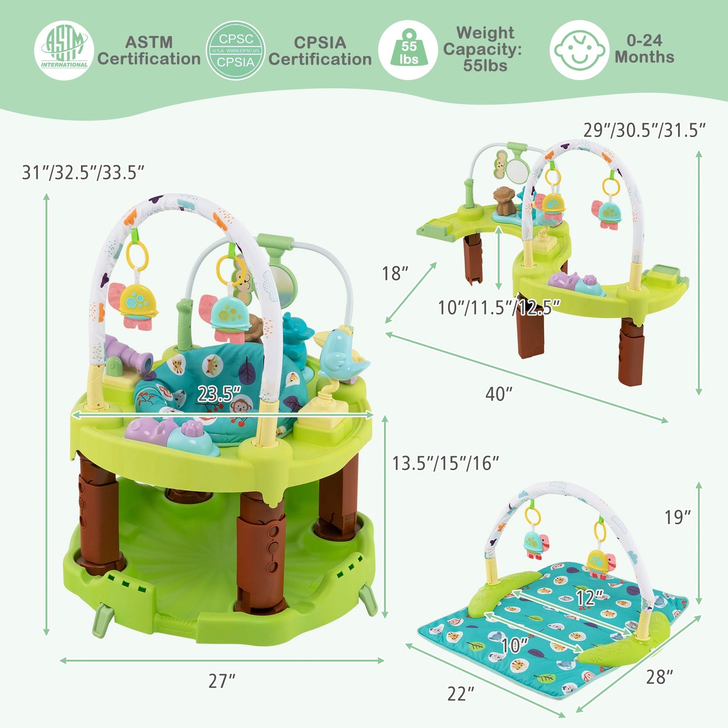 Centro de actividades 3 en 1 para bebés con 3 posiciones para 0-24 meses
