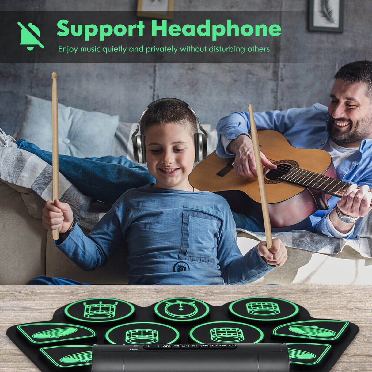 Batería electrónica con 2 altavoces estéreo incorporados para niños