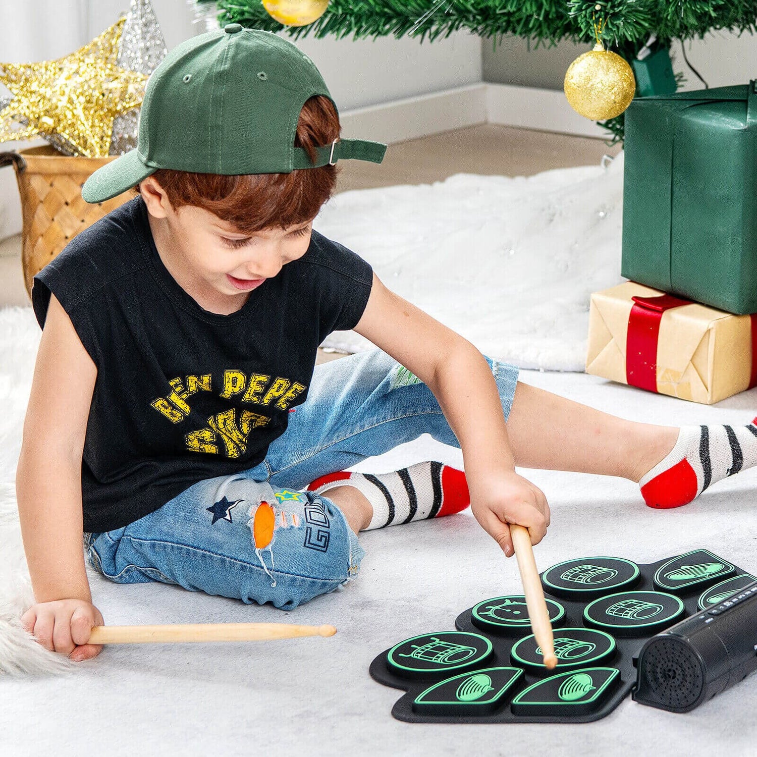 Batería electrónica con 2 altavoces estéreo incorporados para niños