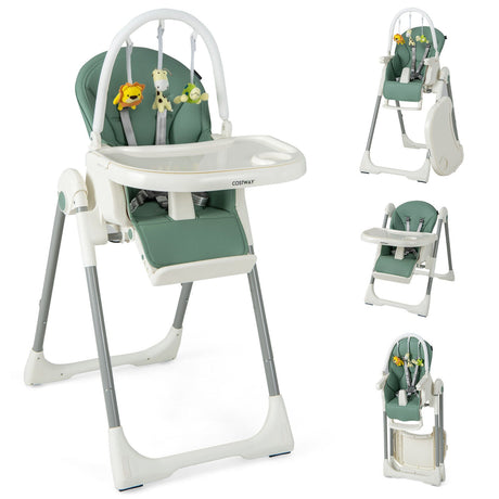 Trona Plegable 4 en 1 para Bebés con 7 Alturas Ajustables y Barra de Juguetes Gratis