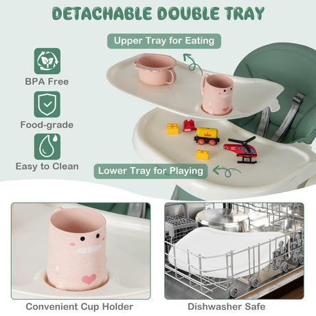 Trona Plegable 4 en 1 para Bebés con 7 Alturas Ajustables y Barra de Juguetes Gratis