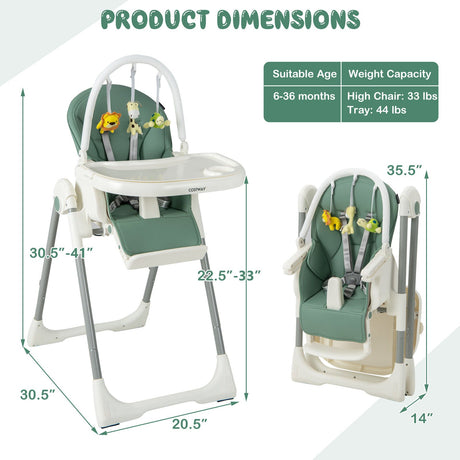 Trona Plegable 4 en 1 para Bebés con 7 Alturas Ajustables y Barra de Juguetes Gratis