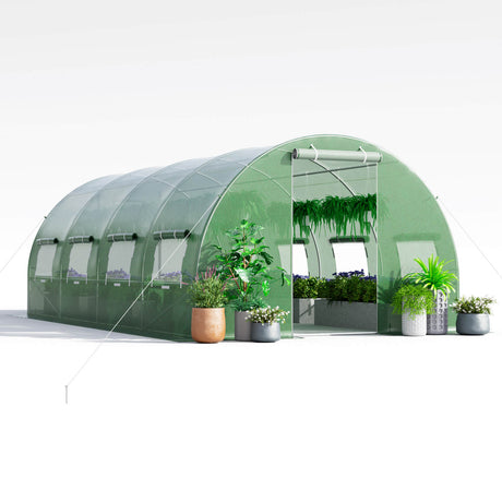 Invernadero de 20 x 10 x 6.6 pies con ventanas y puertas para exteriores - Verde