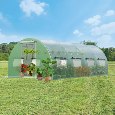 Invernadero de 20 x 10 x 6.6 pies con ventanas y puertas para exteriores - Verde