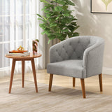 Sillón tapizado con patas de madera de caucho maciza y almohadillas ajustables para las patas para sala de estar - Gris