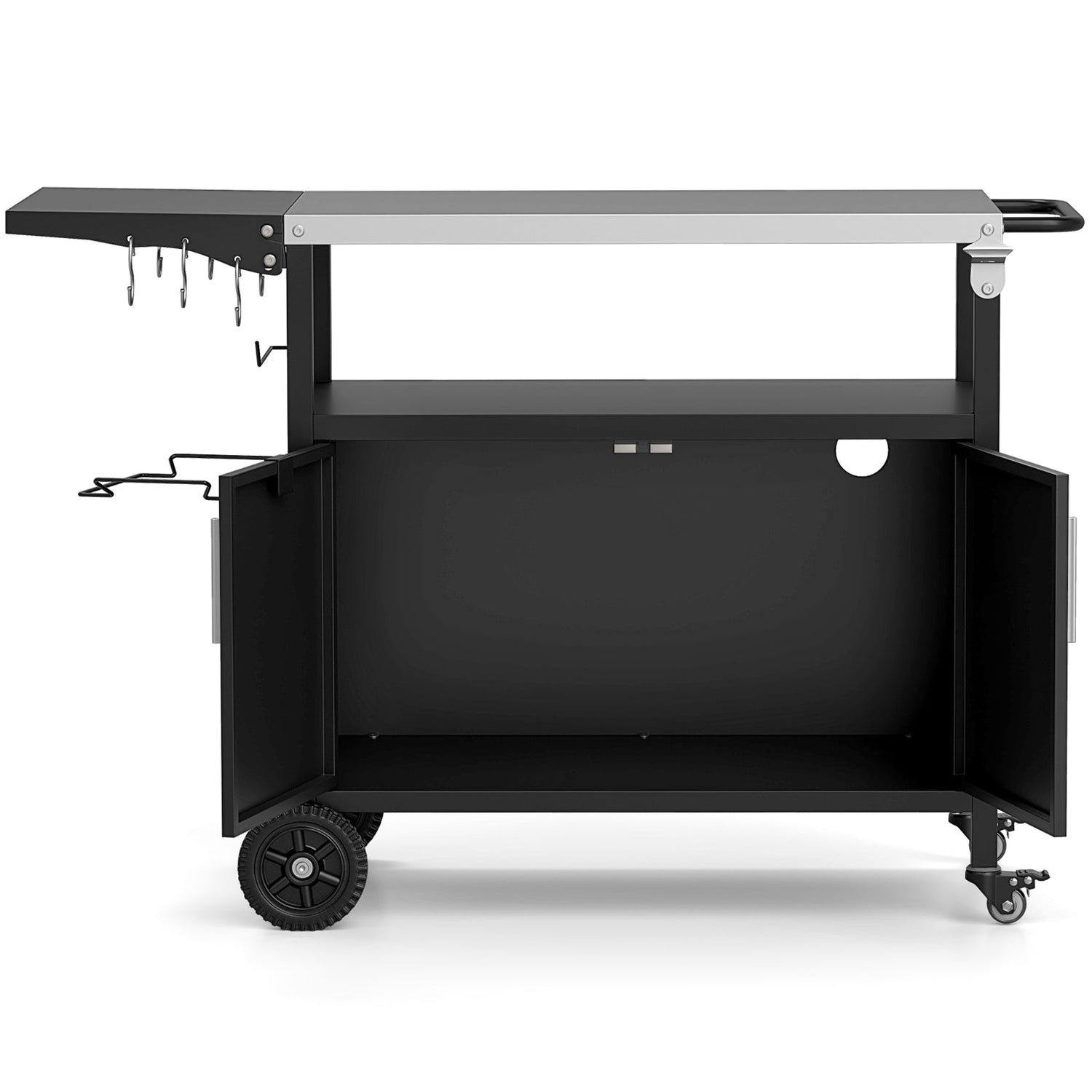 Carro de parrilla exterior con almacenamiento y tapa plegable de acero inoxidable - Negro