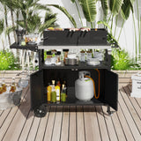 Carro de parrilla exterior con almacenamiento y tapa plegable de acero inoxidable - Negro