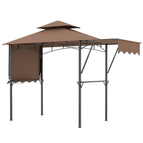 Cenador para parrilla de 13 x 5 pies con toldos laterales dobles y 2 estantes con sombra ajustable