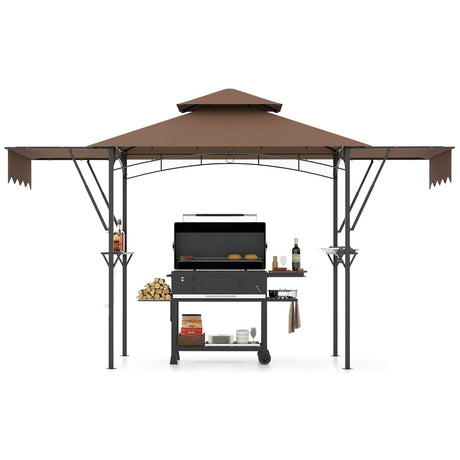Cenador para parrilla de 13 x 5 pies con toldos laterales dobles y 2 estantes con sombra ajustable