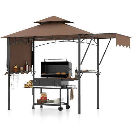 Cenador para parrilla de 13 x 5 pies con toldos laterales dobles y 2 estantes con sombra ajustable