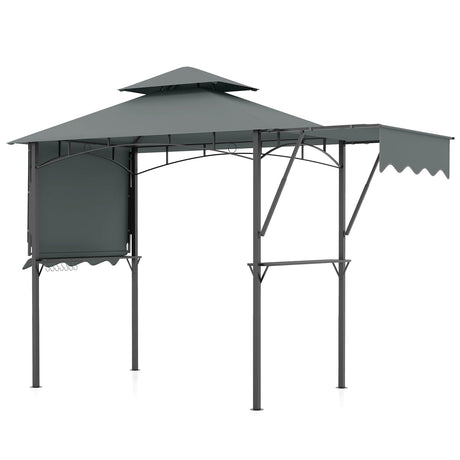 Cenador para parrilla de 13 x 5 pies con toldos laterales dobles y 2 estantes con sombra ajustable