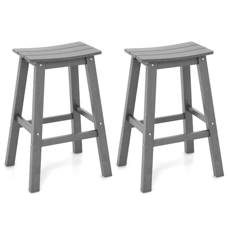 Juego de 2 taburetes de barra para patio de HDPE de 29 pulgadas sin brazos con asiento tipo silla de montar