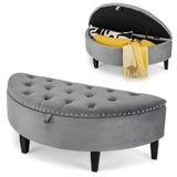 Half Moon Storage Bench with Rubber Wood Legs-Gray