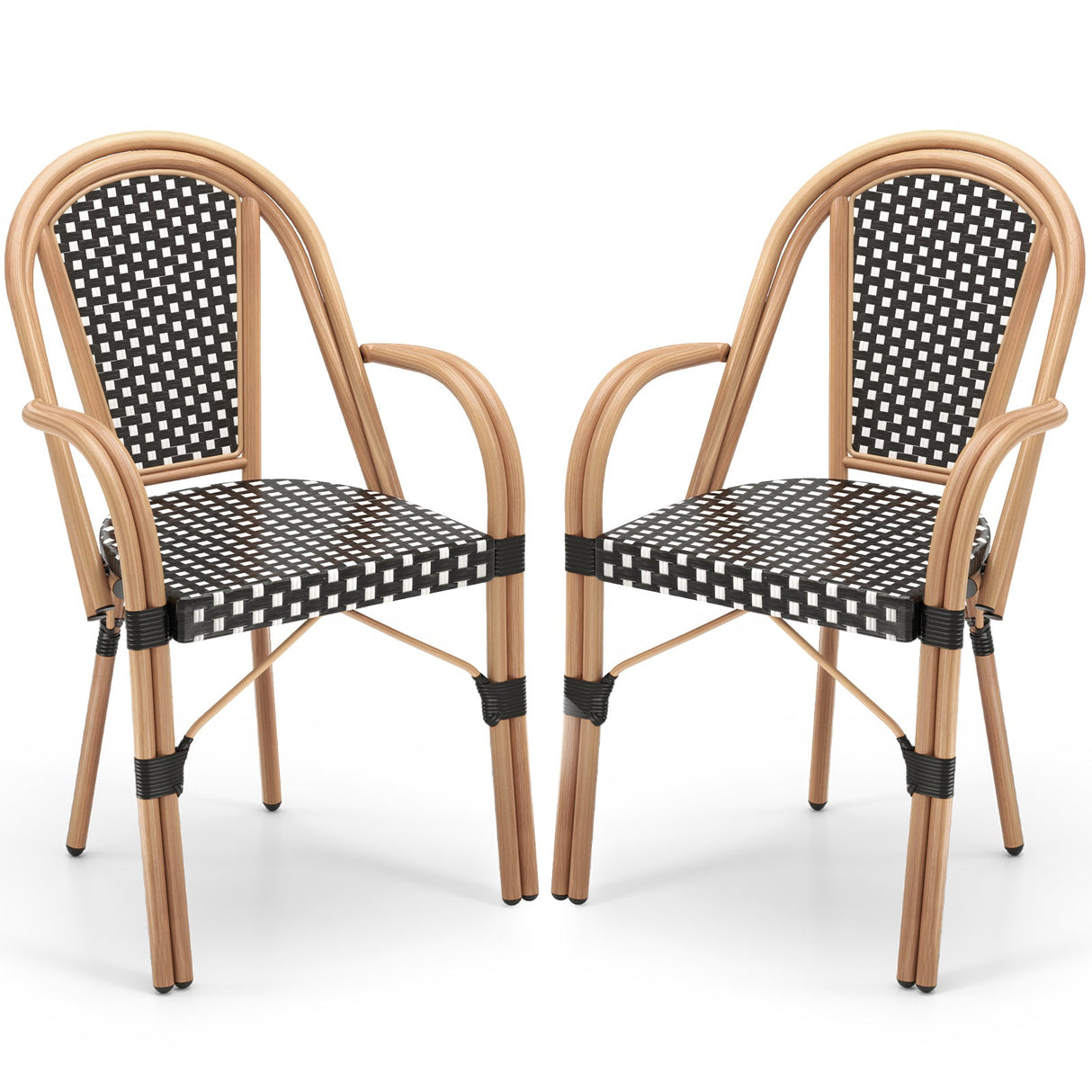 Hand-Woven PE Wicker Outdoor French Bistro Chairs Set of 2