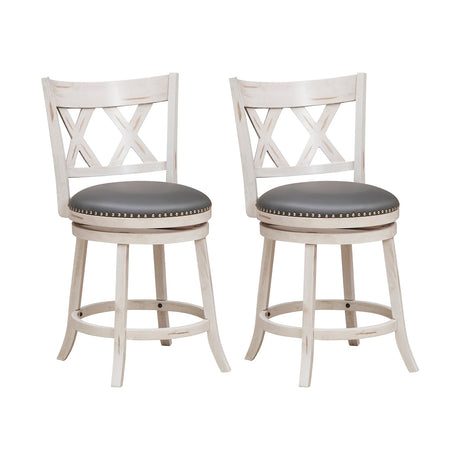 Juego de 2 taburetes de 25.5 pulgadas, patinados a mano, con asiento acolchado más ancho - Blanco