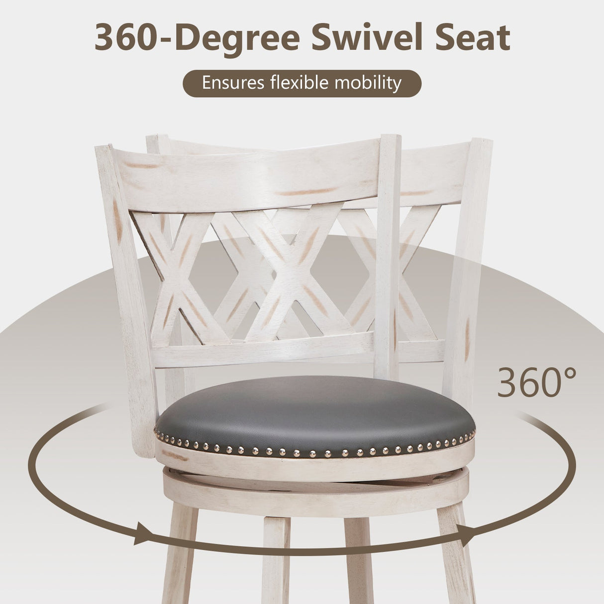 Juego de 2 taburetes de 25.5 pulgadas, patinados a mano, con asiento acolchado más ancho - Blanco