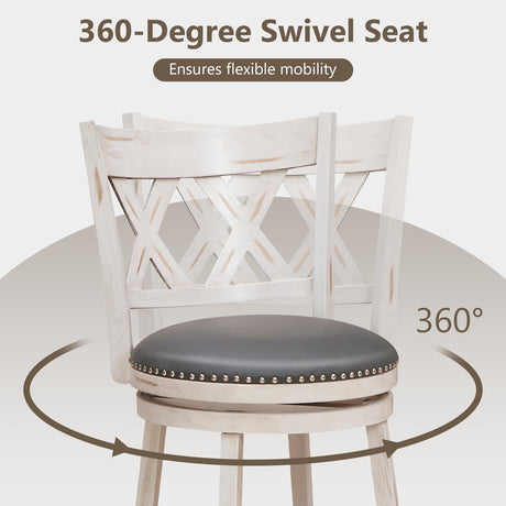 Juego de 2 taburetes de 25.5 pulgadas, patinados a mano, con asiento acolchado más ancho - Blanco