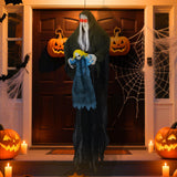 Decoración Colgante de Halloween Bruja con Niña Fantasma Sonido Activado y Sonidos Espeluznantes