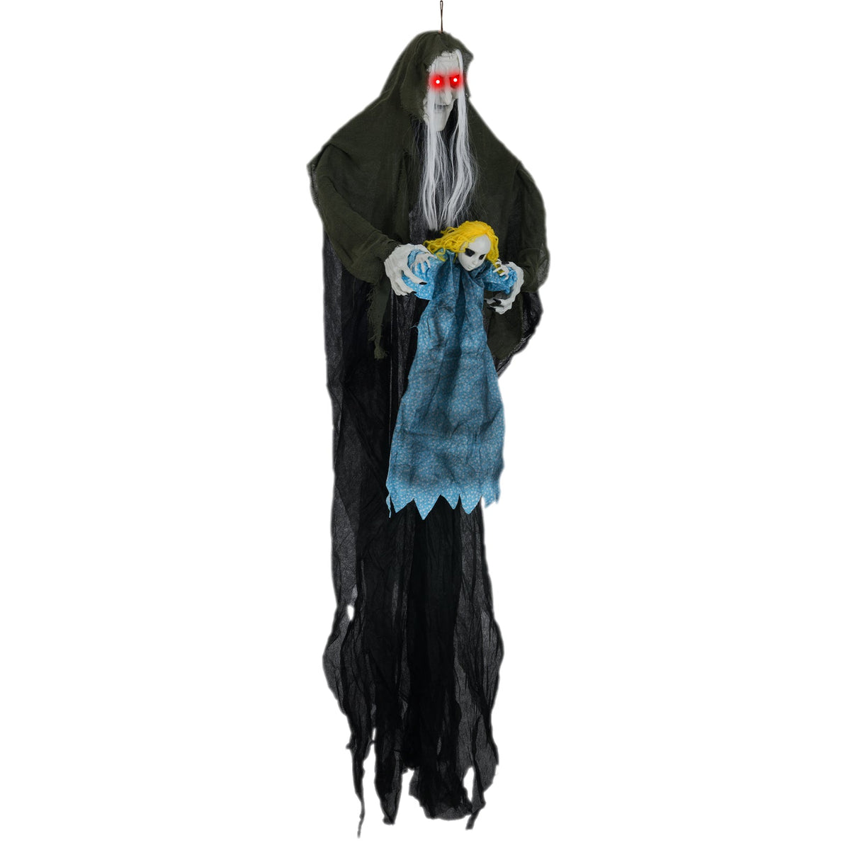 Decoración Colgante de Halloween Bruja con Niña Fantasma Sonido Activado y Sonidos Espeluznantes