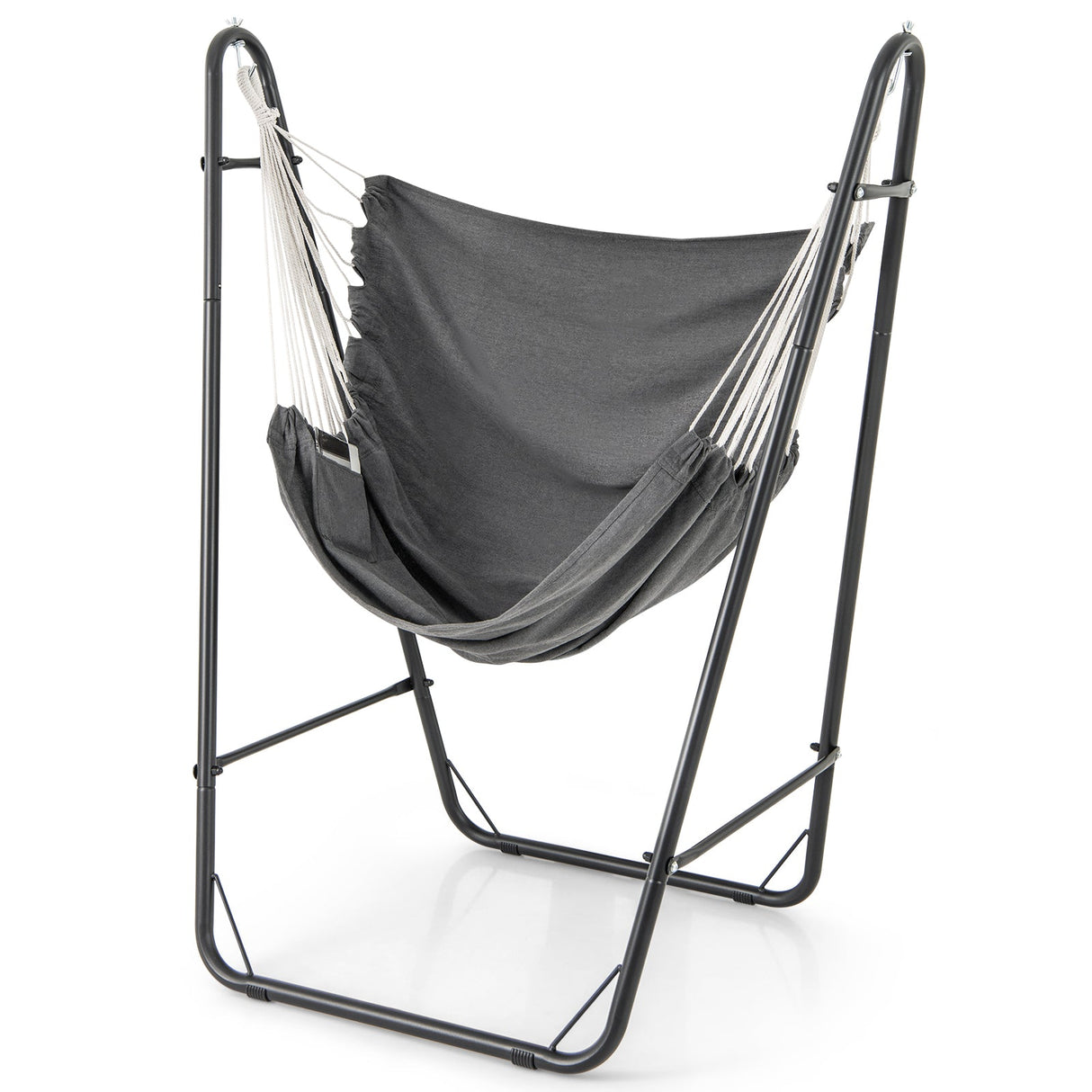 Sillón Colgante con Estructura Metálica Reforzada y Bolsillo Lateral - Gris