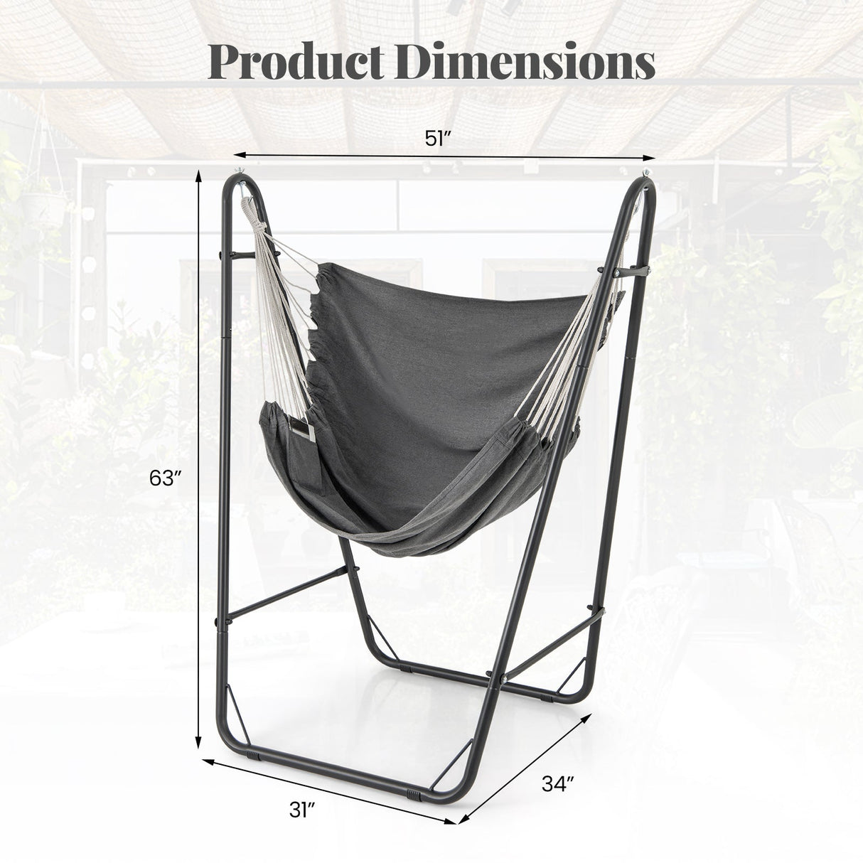 Sillón Colgante con Estructura Metálica Reforzada y Bolsillo Lateral - Gris