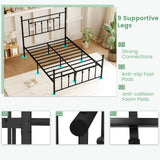 Base de cama de metal de alta resistencia con cabecero, tamaño matrimonial/queen/individual