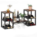 Botellero de Pared Resistente con Soporte para Copas Marco de Metal Capacidad para 8 Botellas - Marrón Rústico