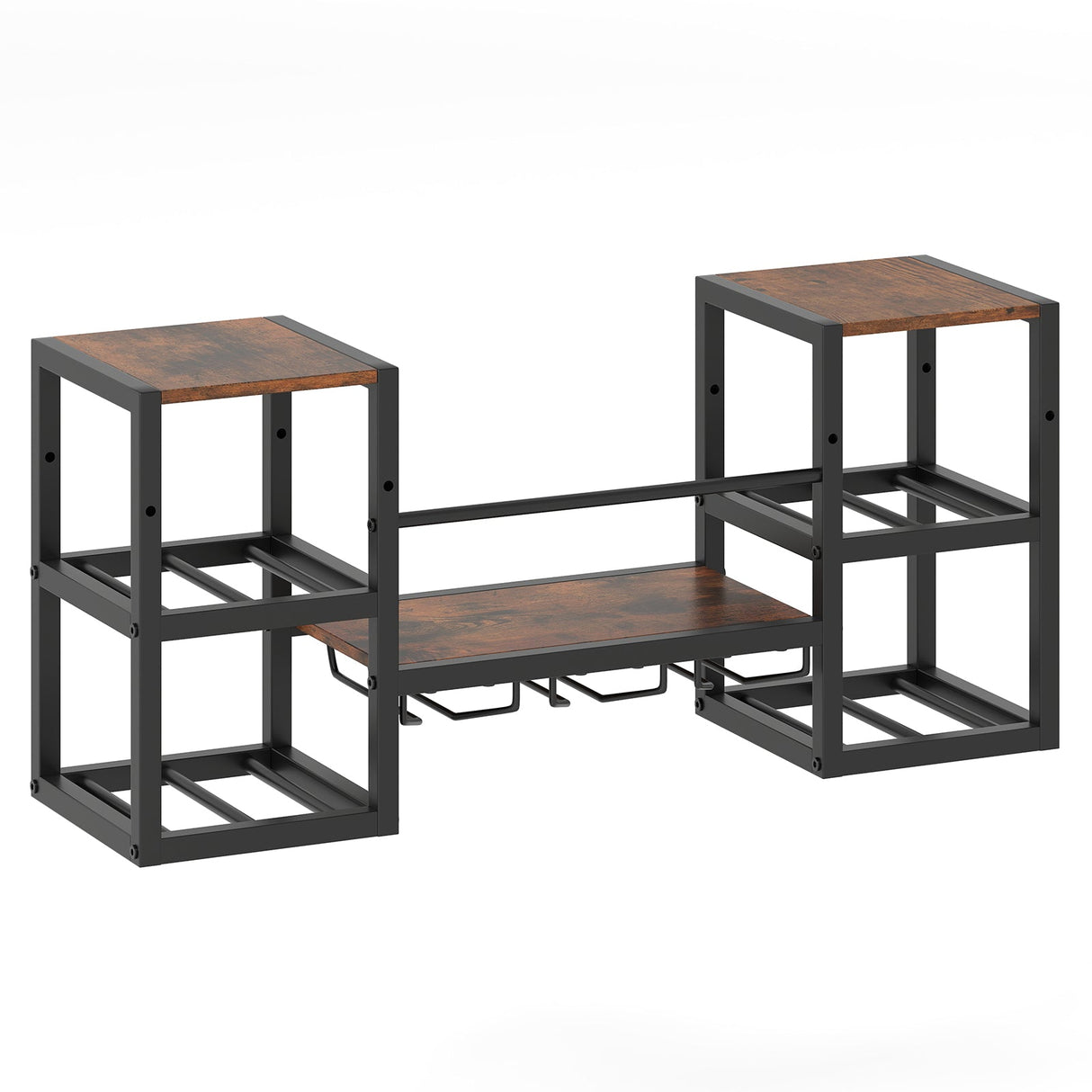 Botellero de Pared Resistente con Soporte para Copas Marco de Metal Capacidad para 8 Botellas - Marrón Rústico