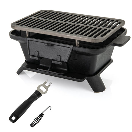Parrilla Hibachi 100% Hierro Fundido con Levantador de Rejilla