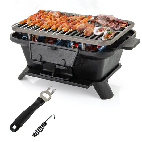 Parrilla Hibachi 100% Hierro Fundido con Levantador de Rejilla
