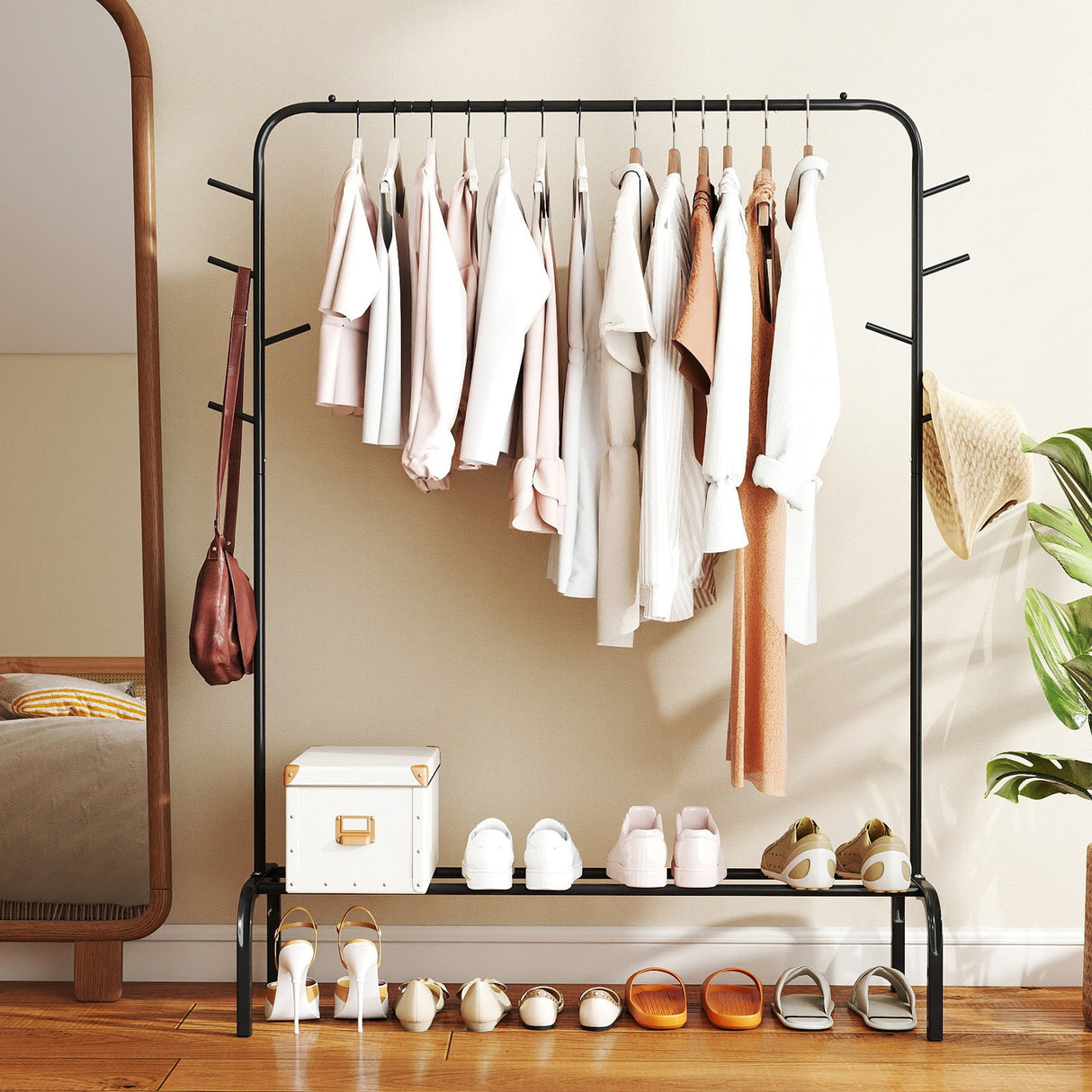 Heavy Duty Clothes Rack 50-Inch Wide Metal Garment Wardrobe Rack-Black