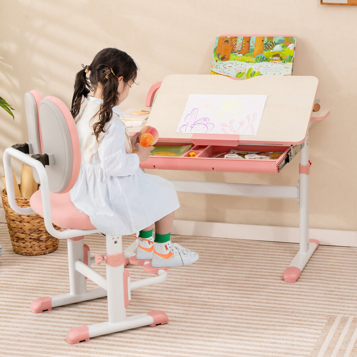 Silla de estudio ergonómica para niños con altura regulable y doble respaldo
